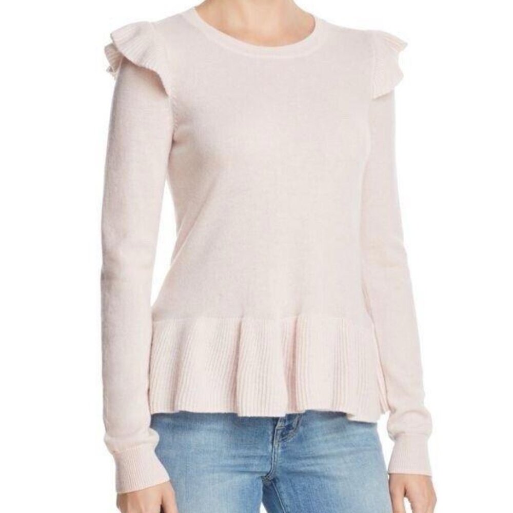 Rebecca Minkoff Regina Soft Wool & Cashmere Ruffle Sweater Blush Pink Size M